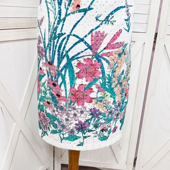 Adrianna Papell Floral Eyelet Sleeveless Sheath Pencil Dress White Multi 2 - Picture 8 of 15